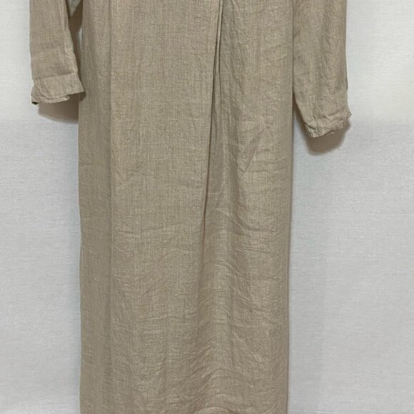 Q-4 Flax by Jeanne Engelhart 100% Linen Vintage Cream Maxi Dress Size M - Picture 10 of 14